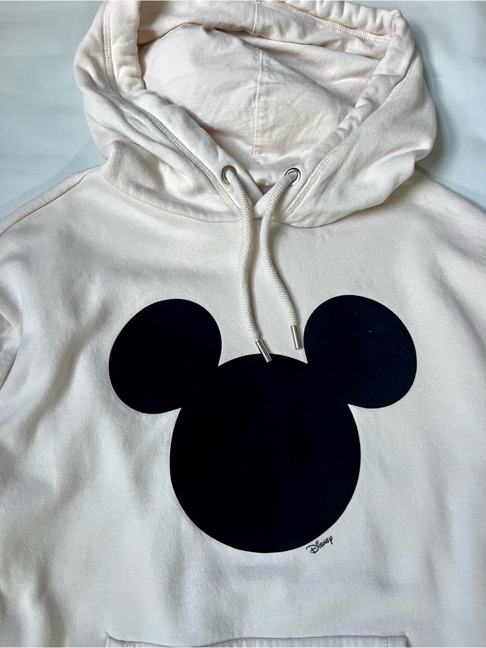 H&M x Disney Mickey Mouse Hoodie Cream Off-White Graphic Sweatshirt Size S Small - Picture 8 of 12